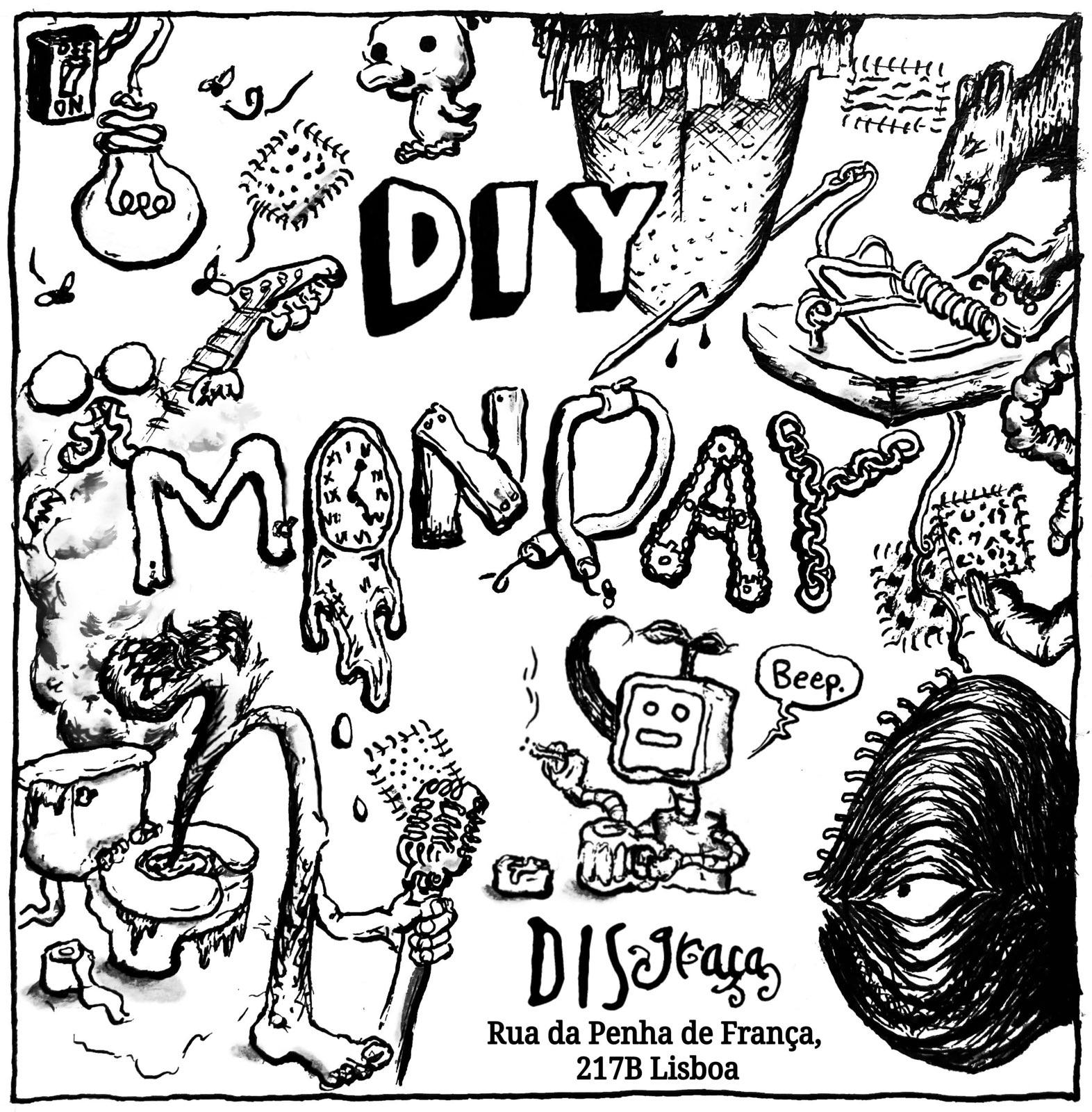 cartaz de diy monday com detalhes muitos differentes illustrações de roboticos e coisas DIY